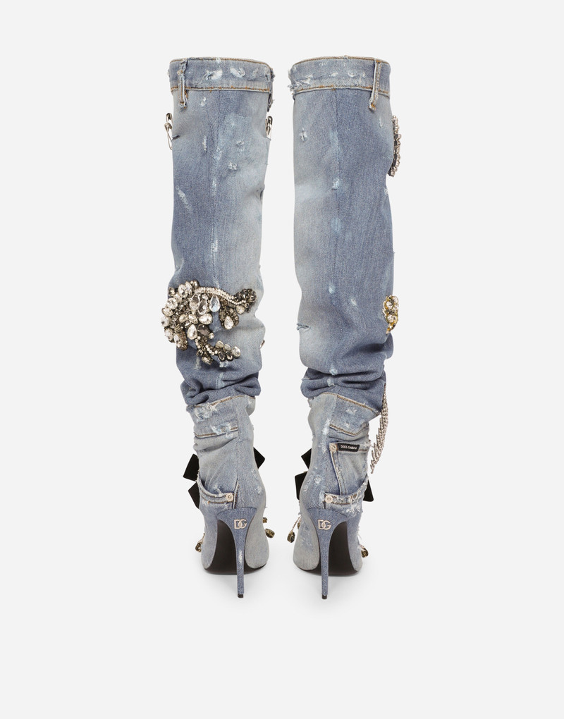 Dolce & Gabbana Patchwork denim boots with embroidery outlook