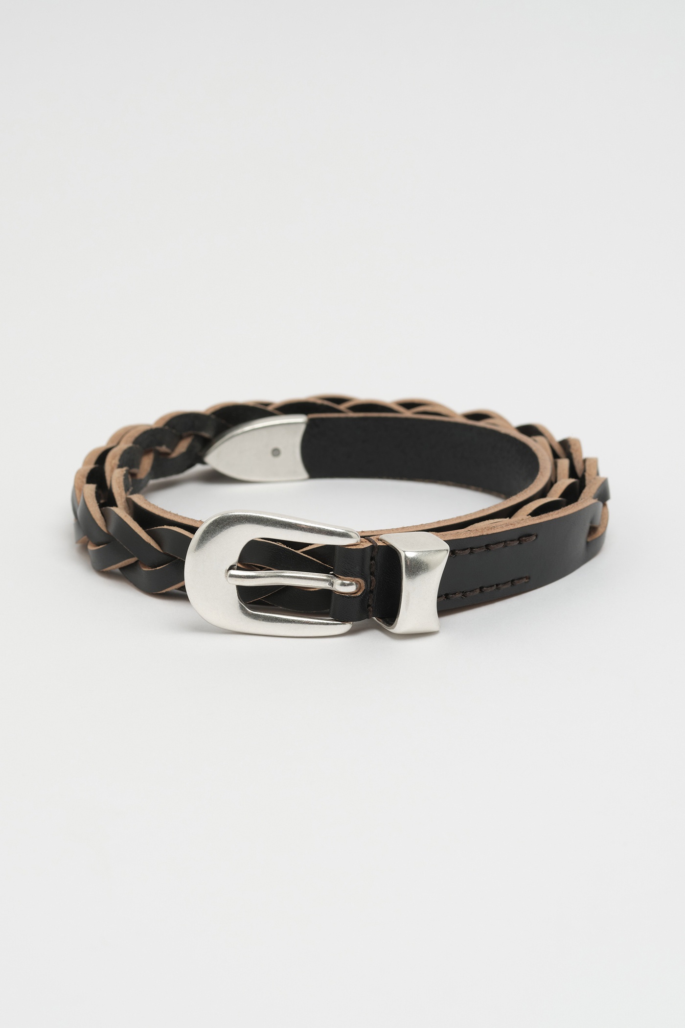 Belt 2 cm Braided Belt Black Leather - 1