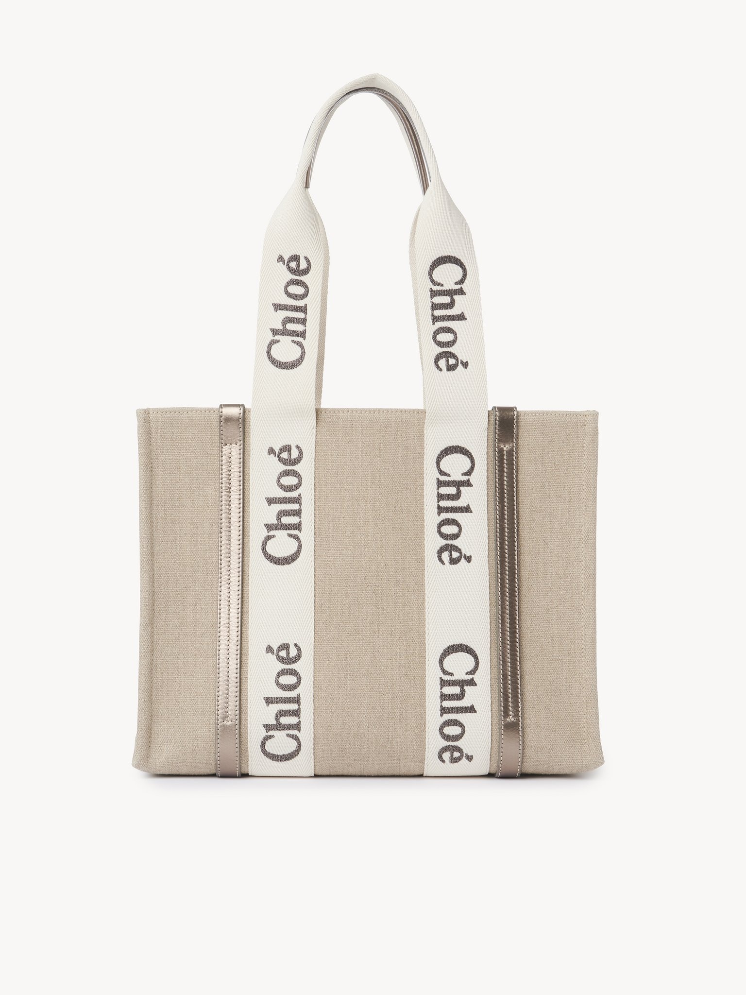 WOODY TOTE BAG IN LINEN & LEATHER - 1