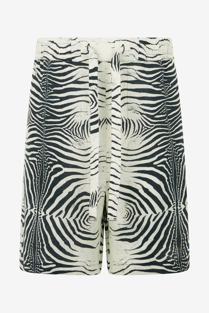 Linen Bermuda Shorts With Mini Zebra Print 1