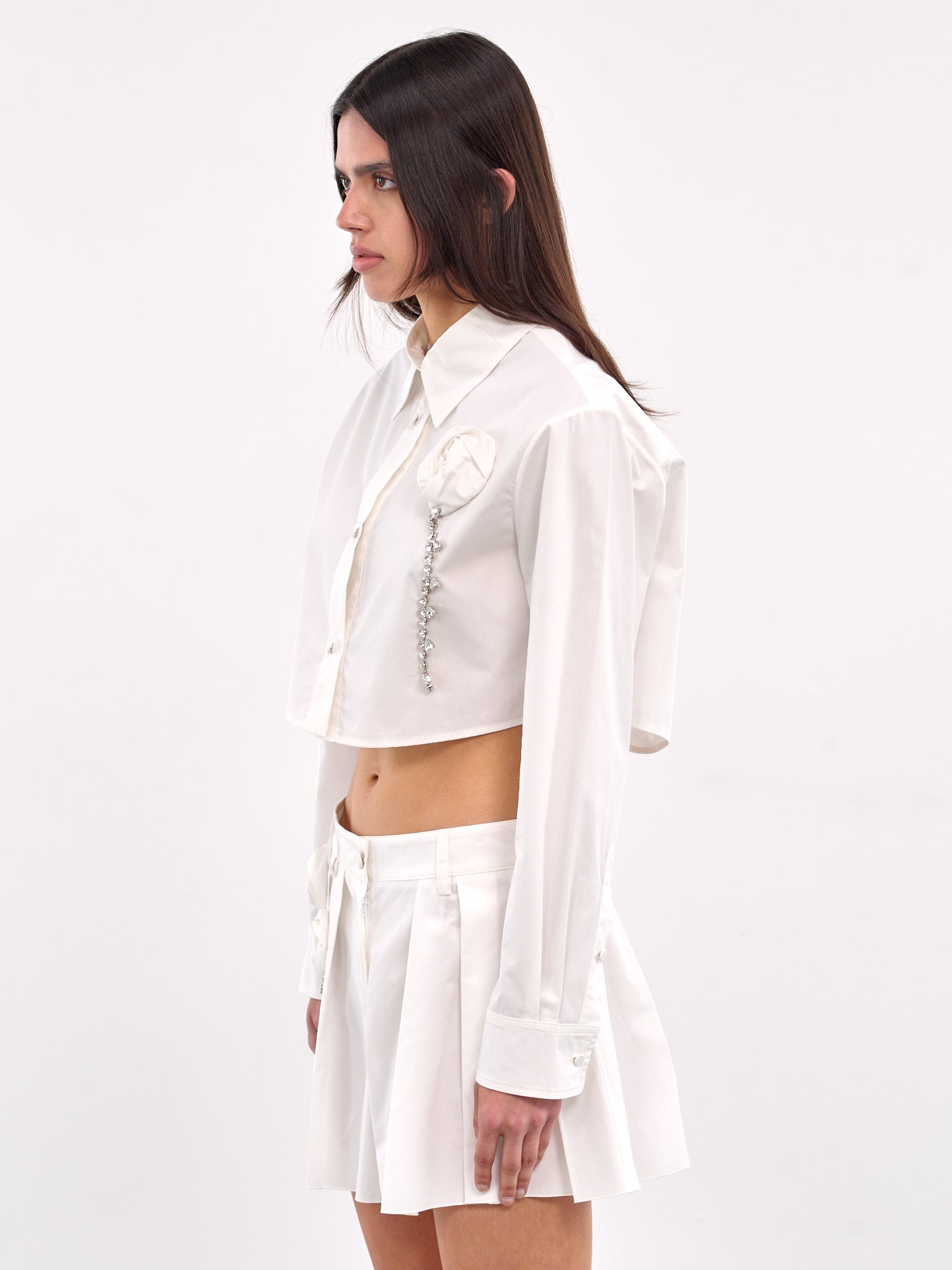 Crystal Rosette Poplin Cropped Shirt - 2