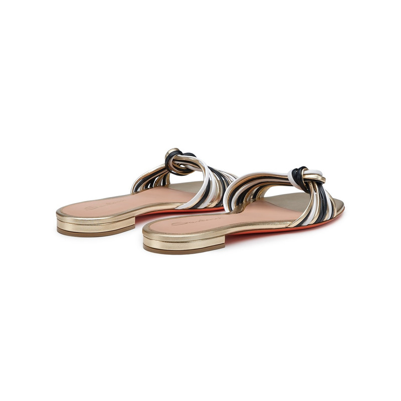 Women's gold, black and white leather slide sandal 3
