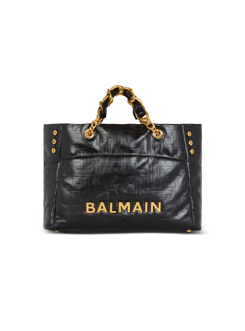 1945 Soft tote bag in embossed crackled calfskin with a PB Labyrinth monogram 1