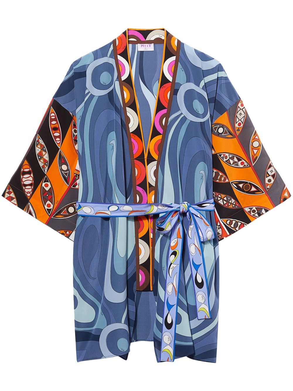 graphic-print silk robe minidress - 1