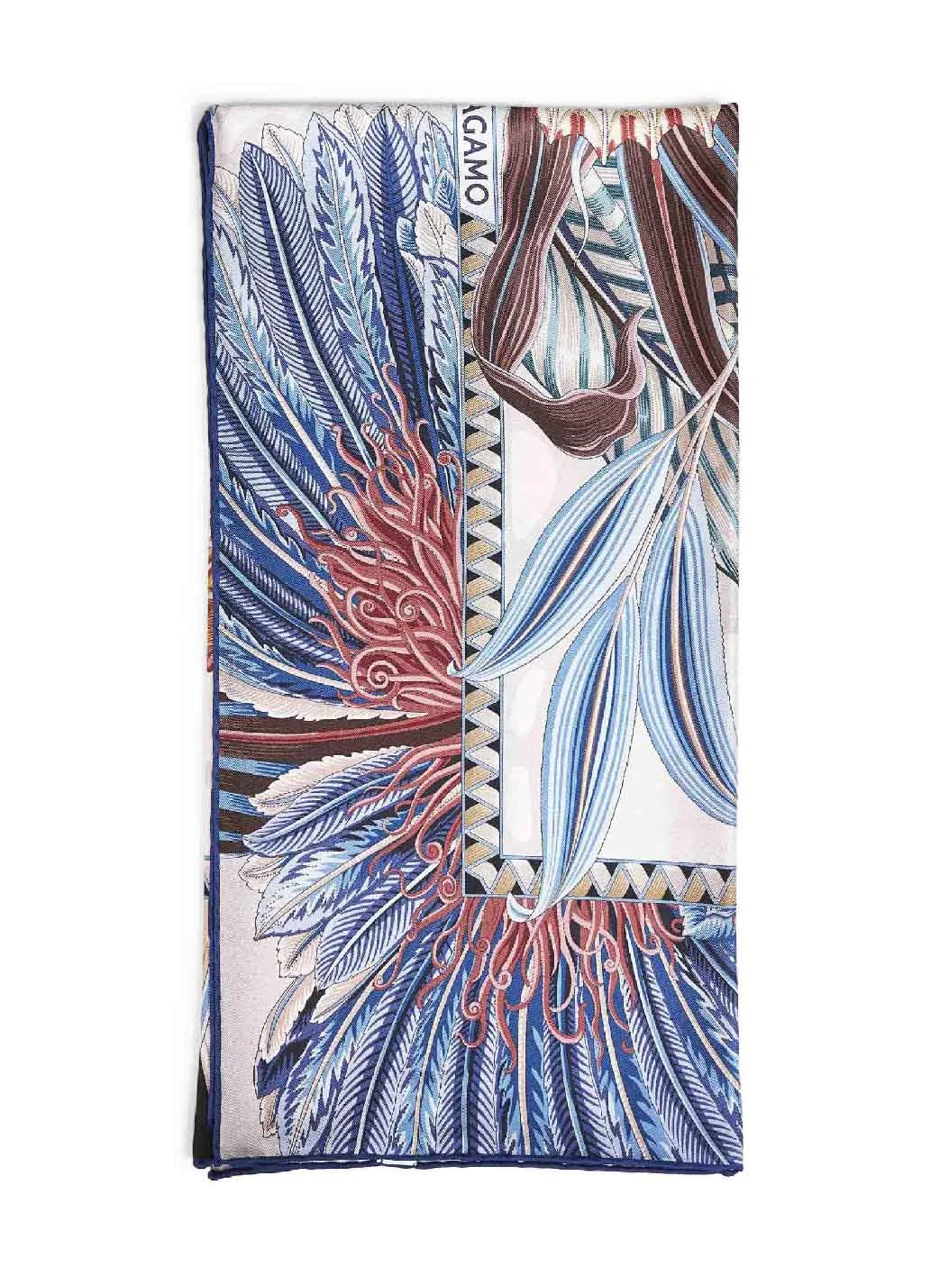Ivory and blue Fiori e Farfalle-print silk scarf - 1