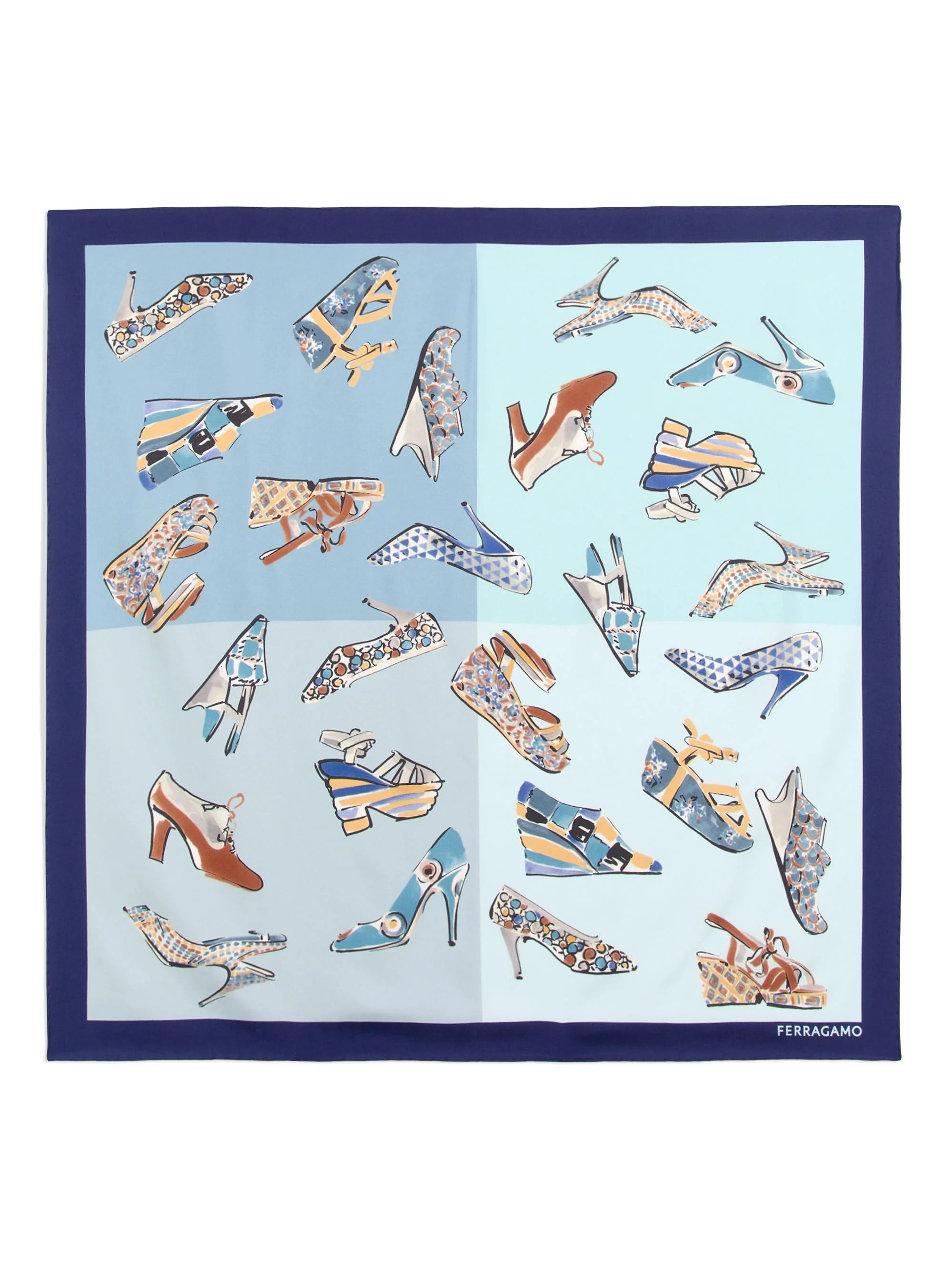 Women's Printed Silk Scarf - Washed Denim Navy - 1