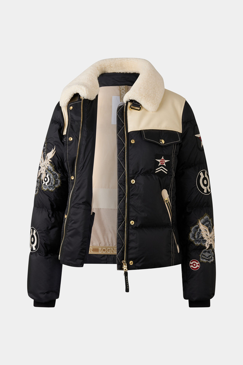 Amia down ski jacket in Black/cream 12