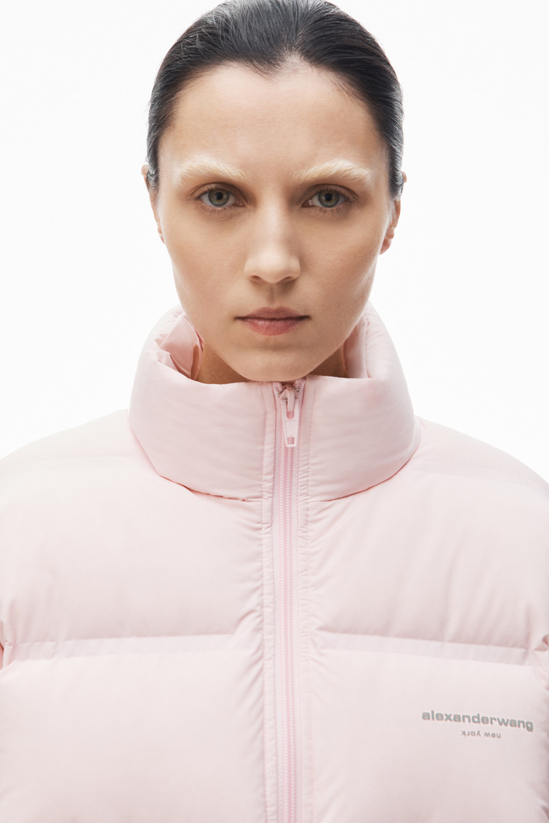 cropped puffer coat with reflective logo 4