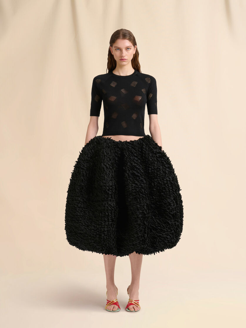 BLACK WOOL-SILK KNIT OPENWORK TOP - 2