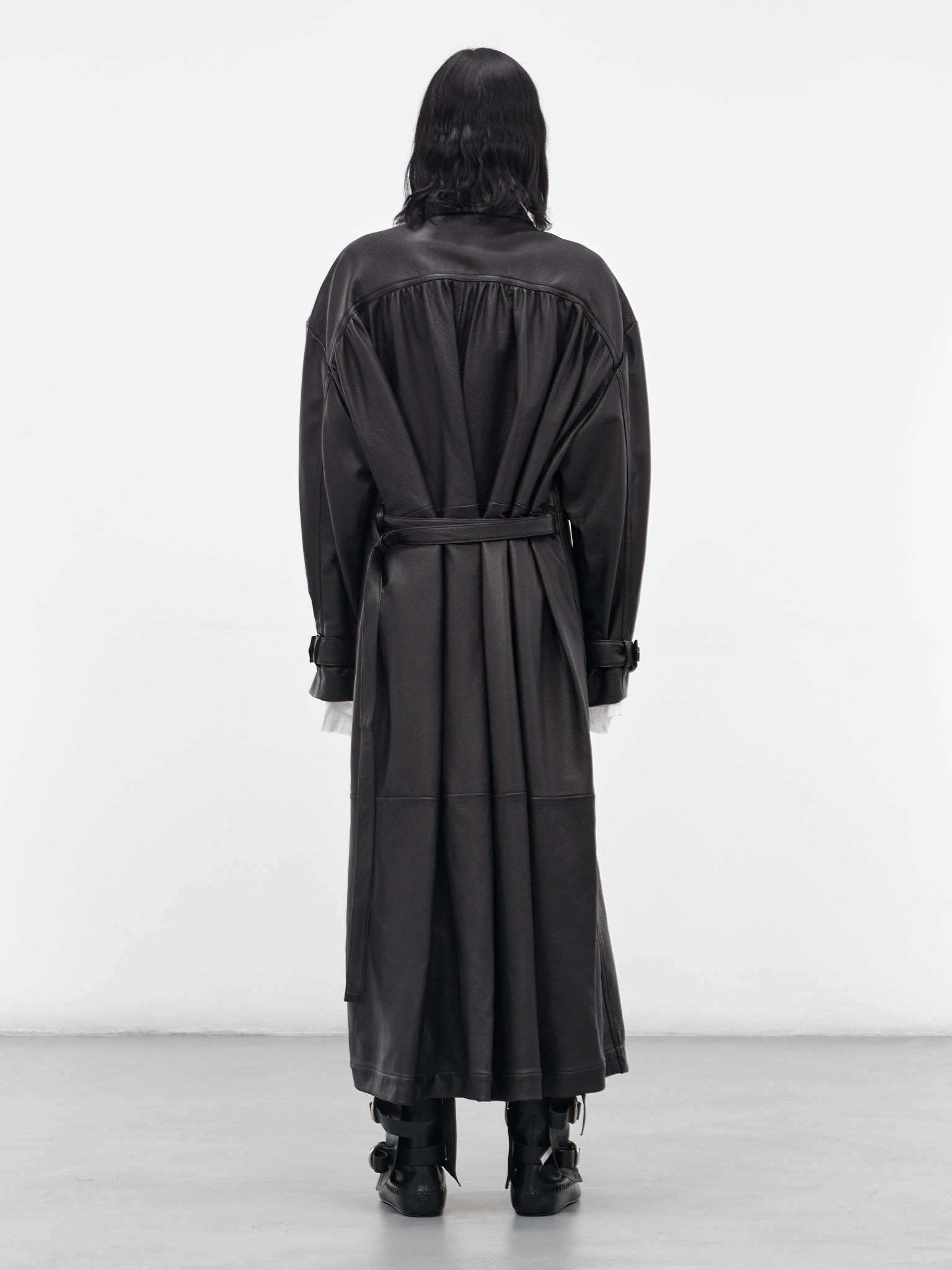 Black Ansa Leather Trench Coat - 3