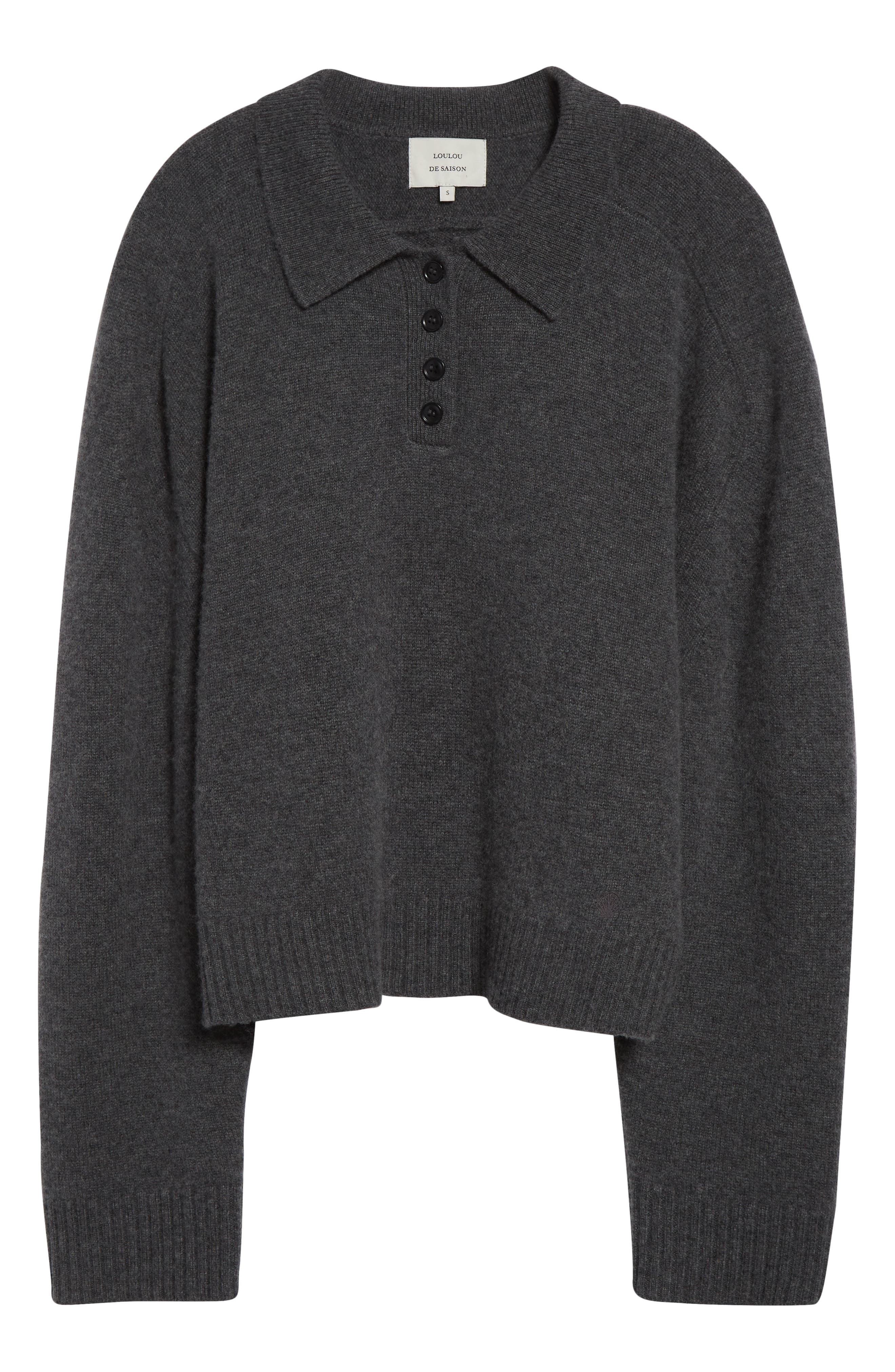 LOULOU DE SAISON Homere Cashmere Polo Sweater in Anthracite Melange at Nordstrom - 6