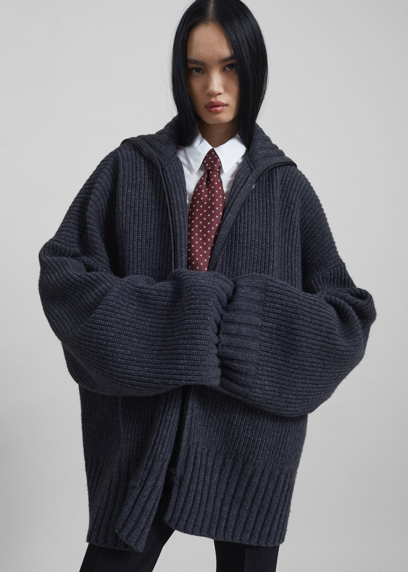 Saclay Oversized Zip-Up Cardigan - Charcoal 3