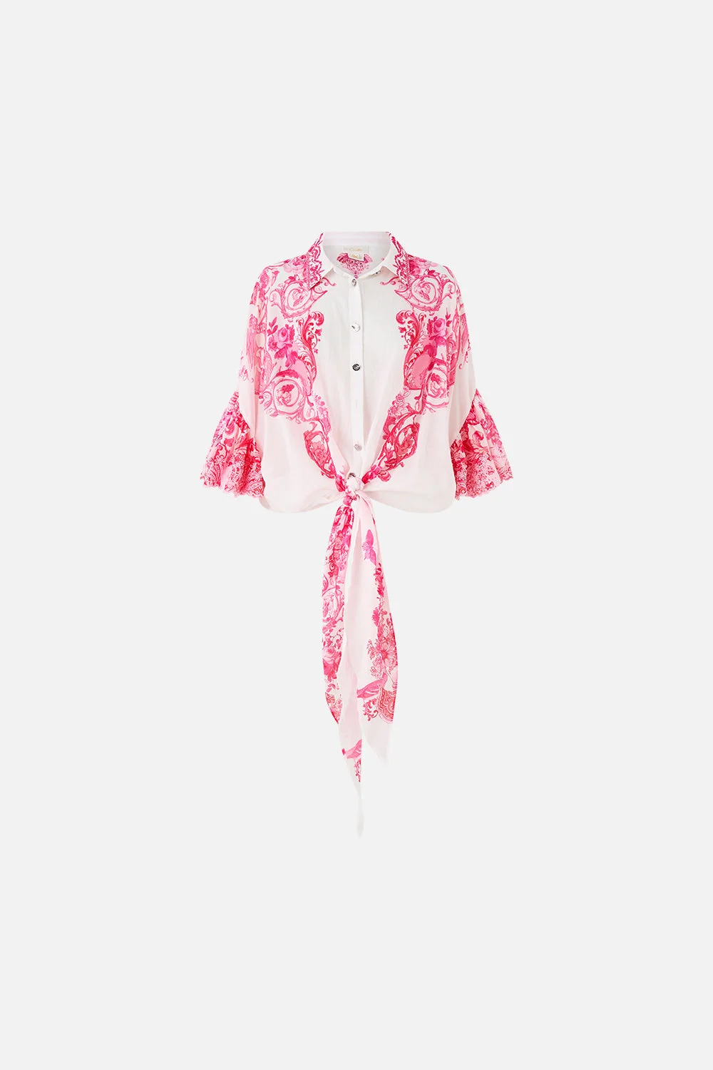 TIE FRONT SHIRT WITH SLEEVE FRILL - 1