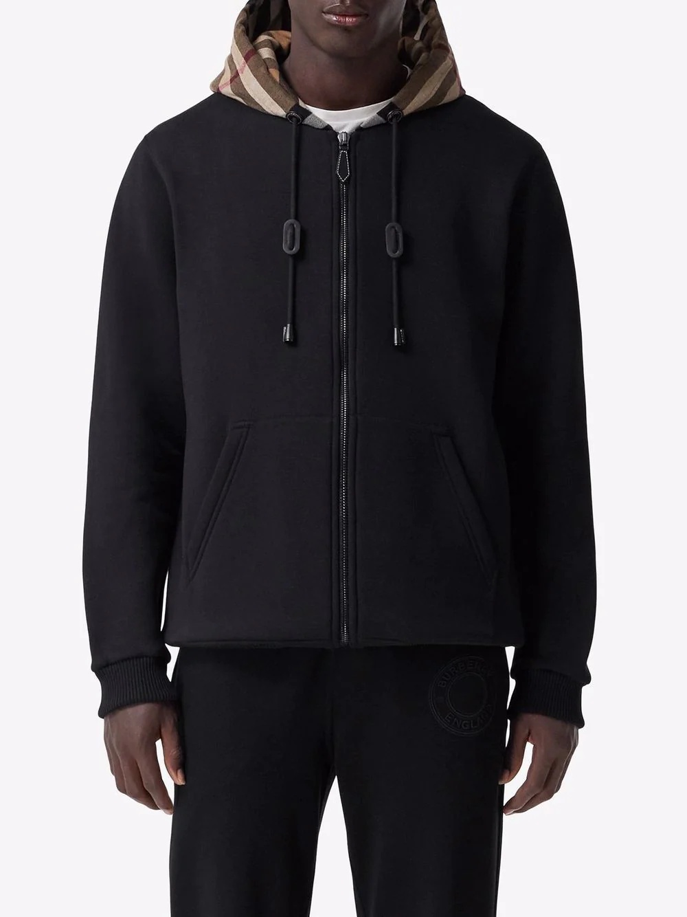 check-hood panelled hoodie - 3