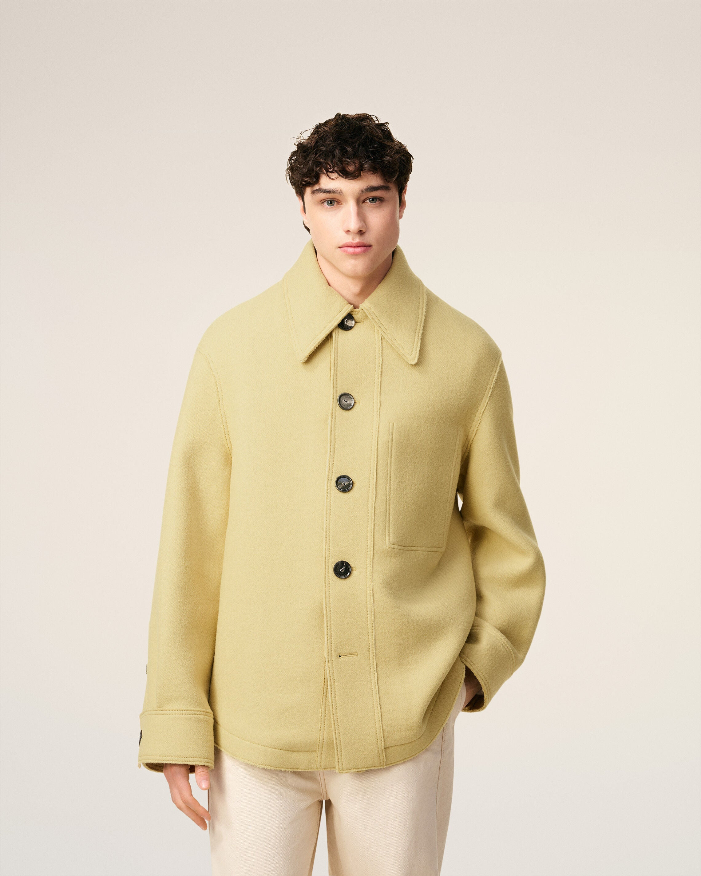 GREEN WOOL BUTTONED JACKET - 3