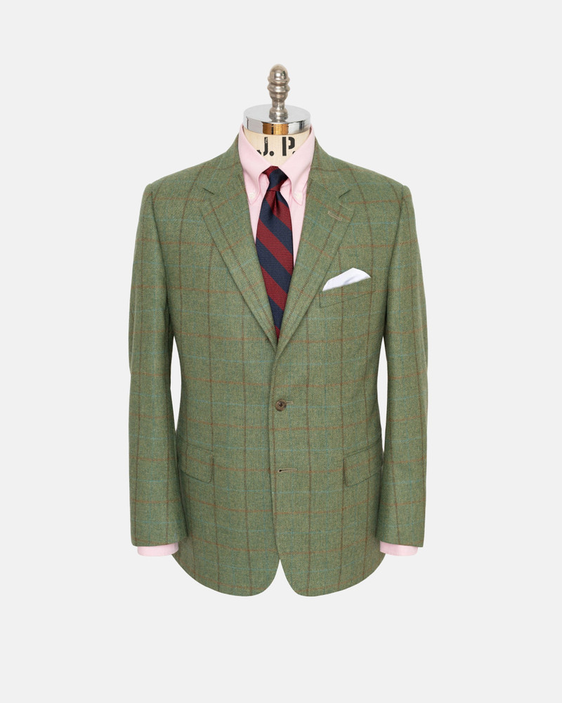 MADE-IN-CANADA HEATHER GREEN WITH BROWN & RUST WINDOWPANE SPORT COAT 1