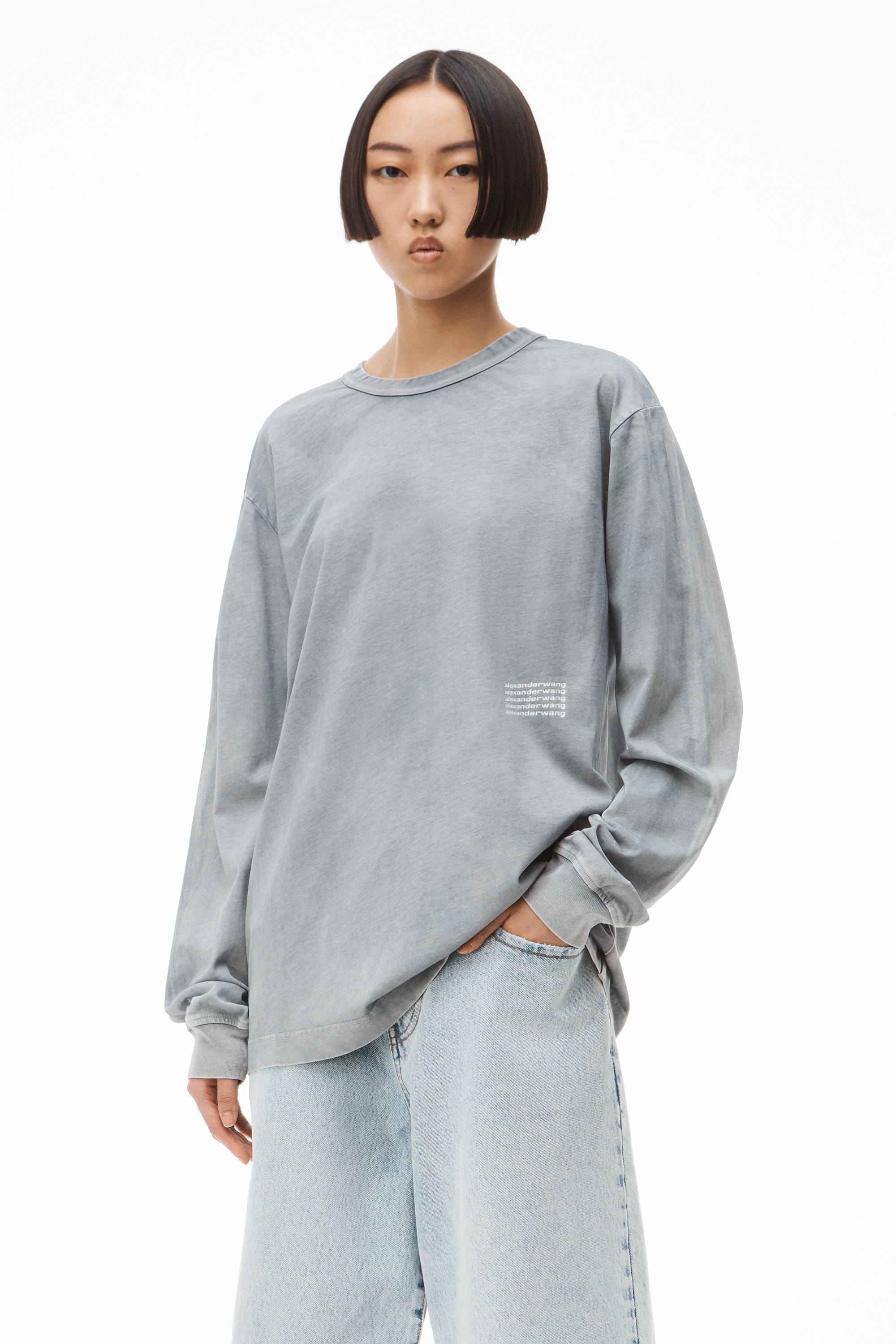 LONG-SLEEVE ACID WASH TEE IN HIGH TWIST JERSEY - 3