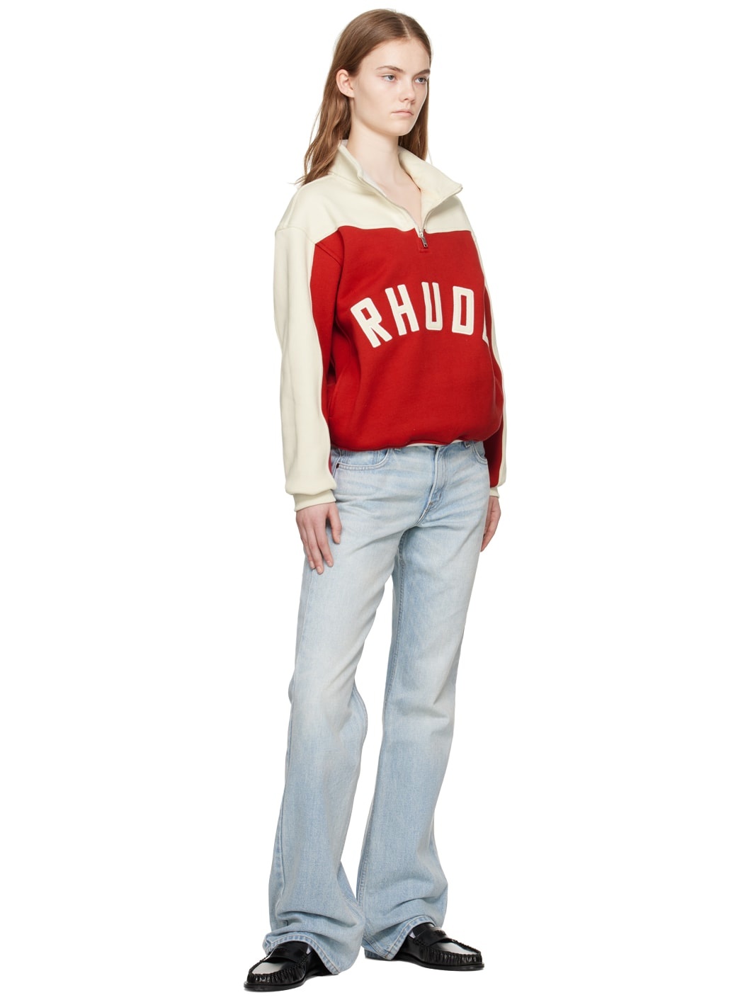 Red & Off-White Paneled Sweatshirt - 4