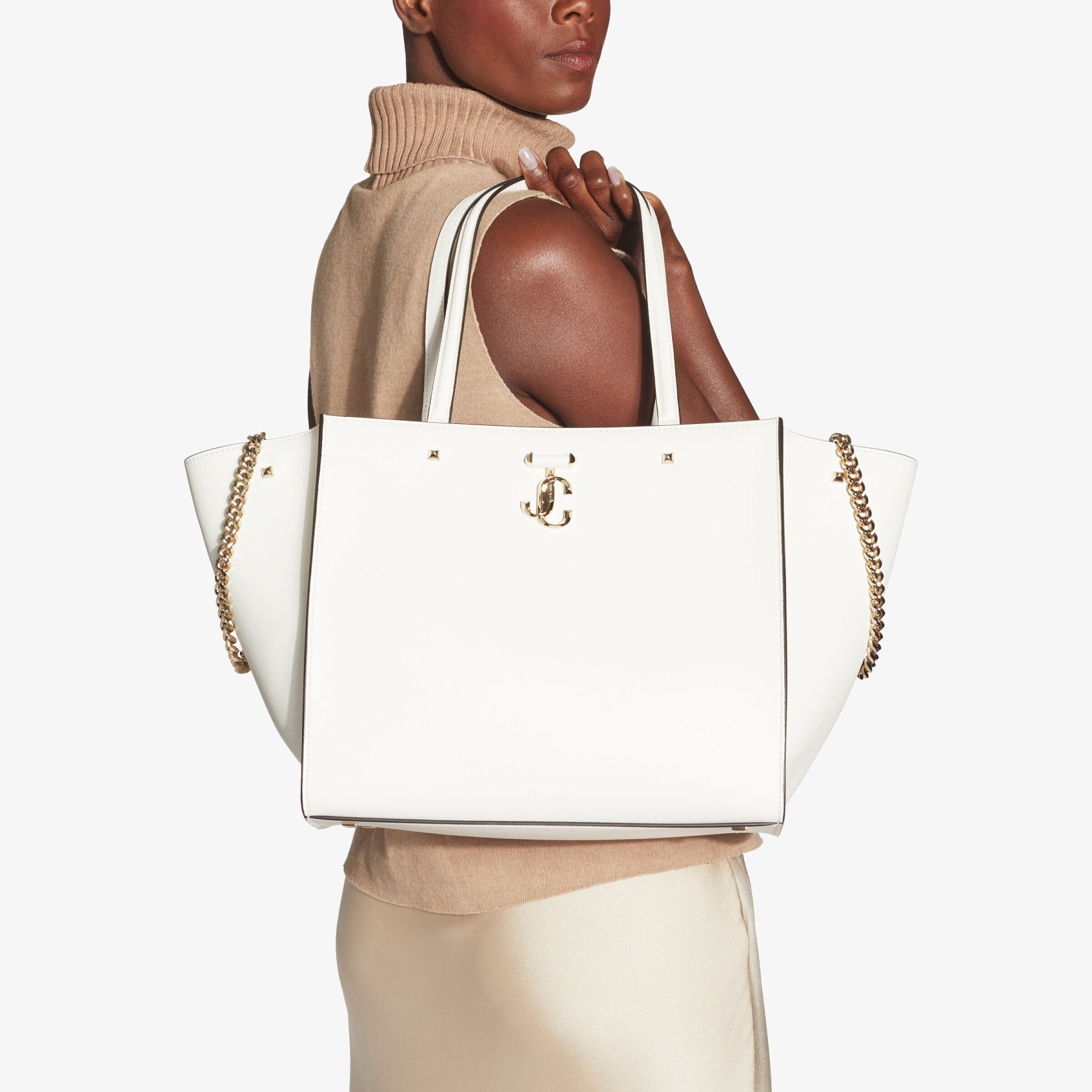 Varenne Tote Bag
Latte Fine Shiny Calf Leather Tote Bag with Light Gold JC Emblem - 2