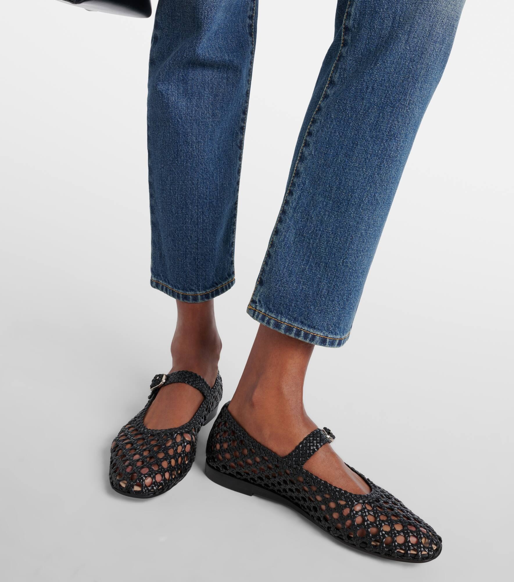 Woven leather Mary Jane flats - 4
