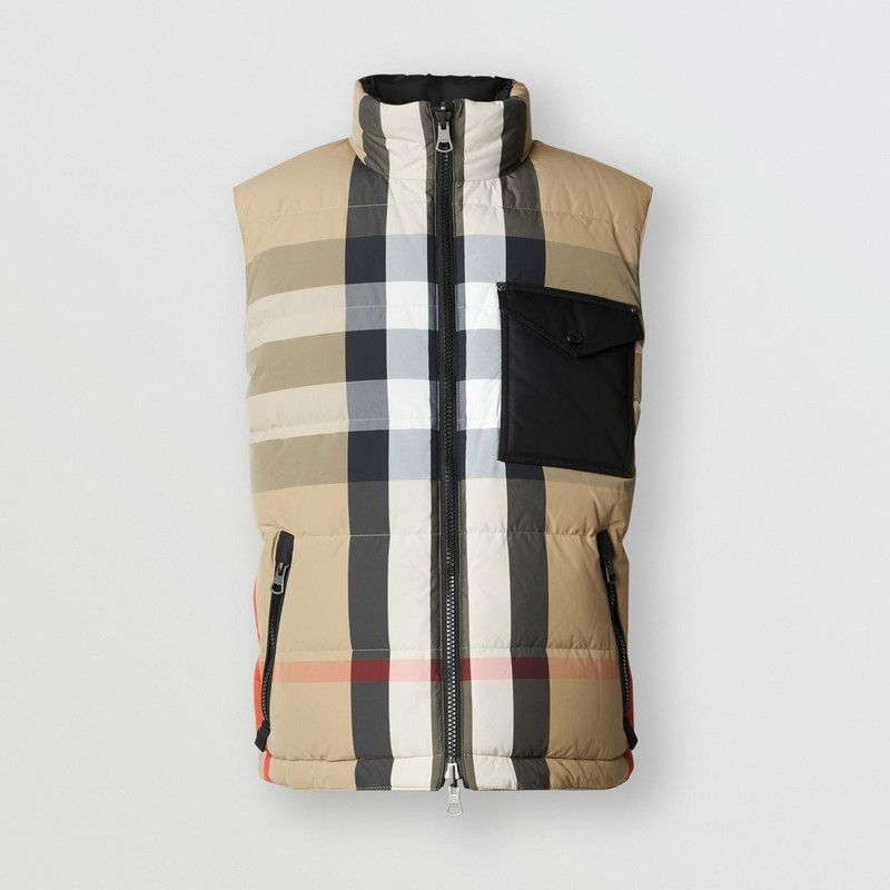 Reversible Check Nylon Puffer Gilet 1