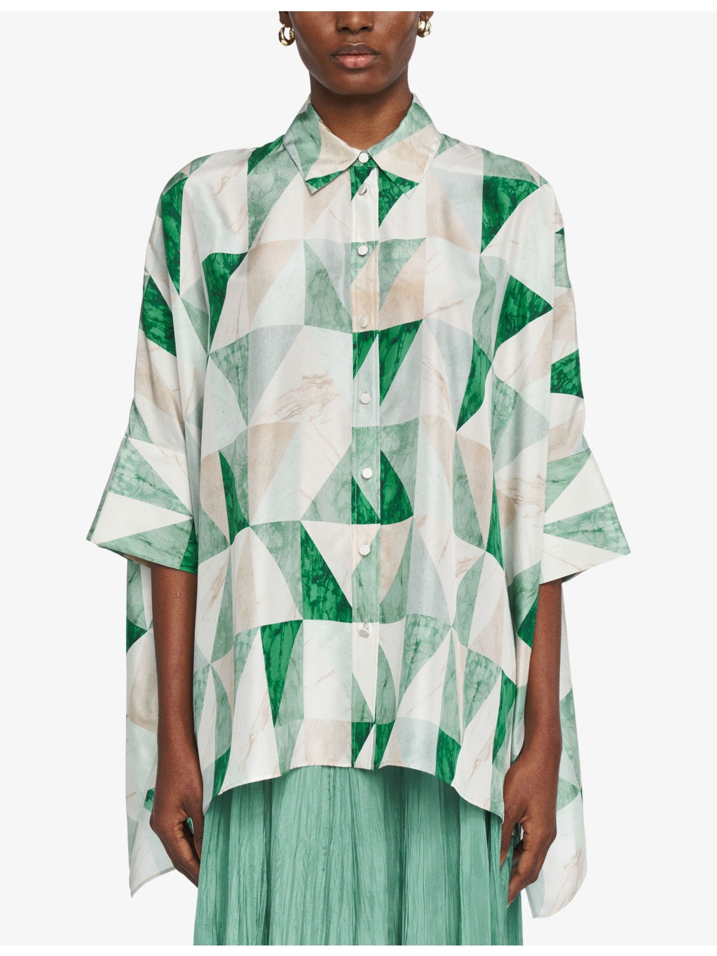Arcole Marble-Print Silk Shirt - 3