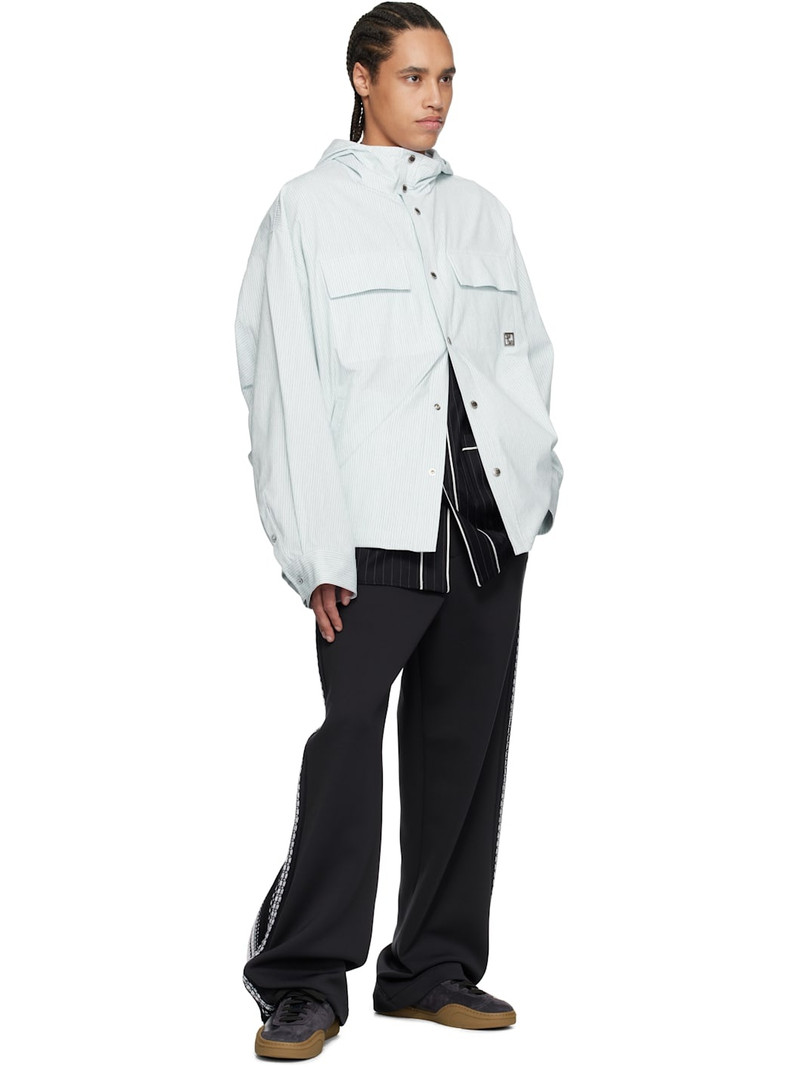 Wooyoungmi Green & White Stripe Hooded Shirt outlook