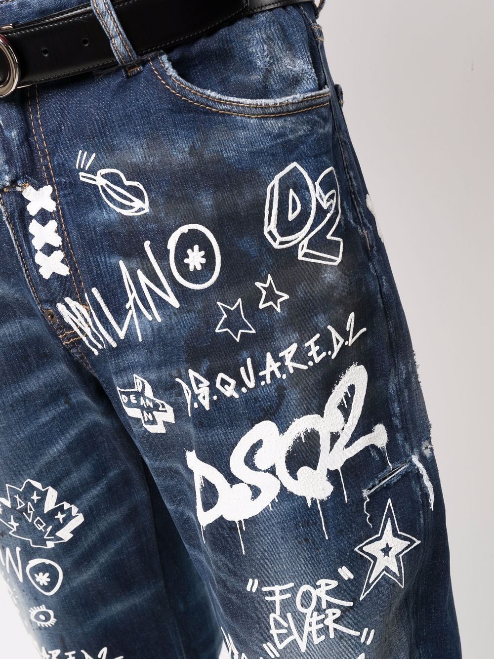 graffiti print turn-up jeans - 5