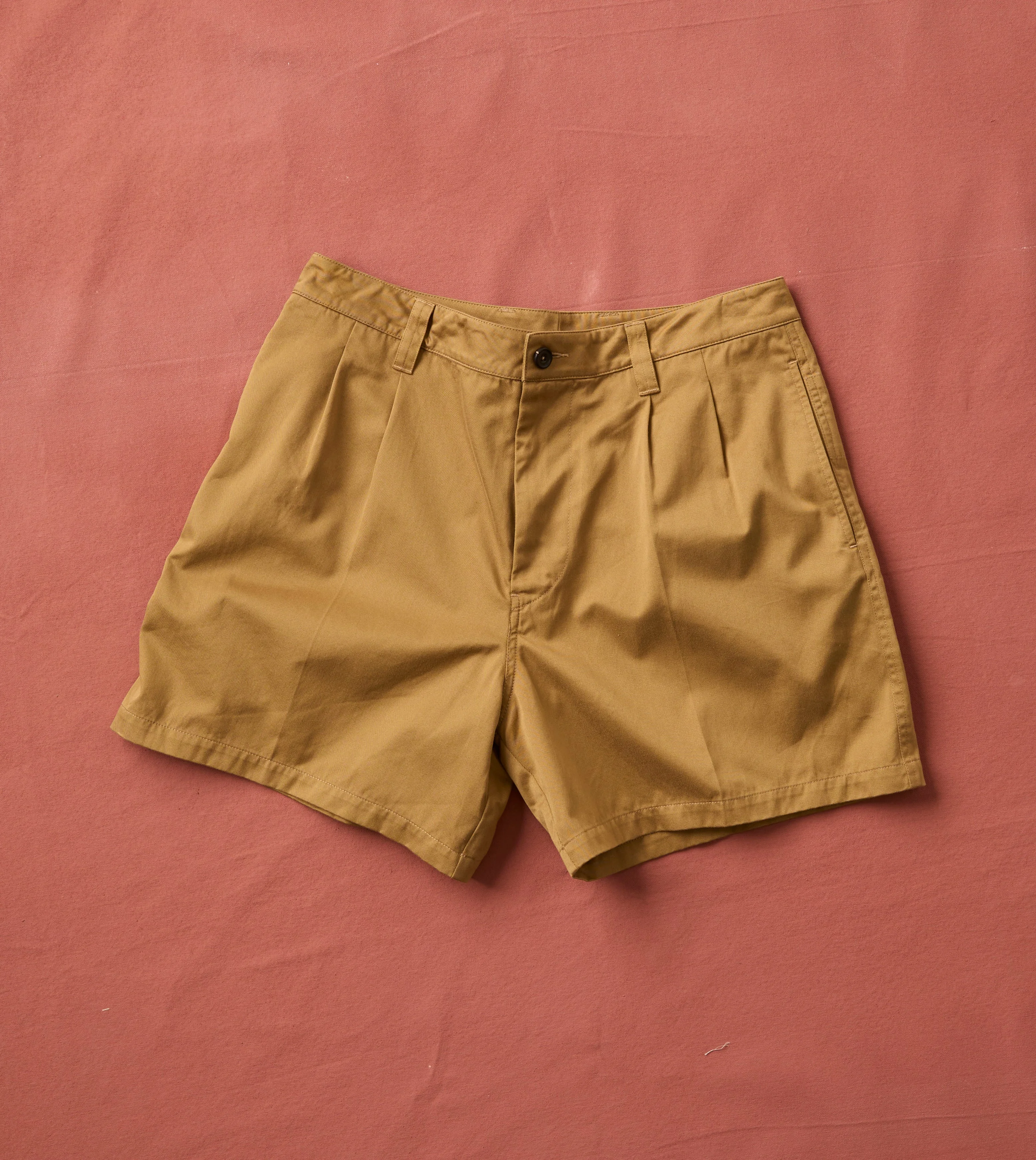 Khaki Cotton Wide Leg Double-Pleat Shorts - 1