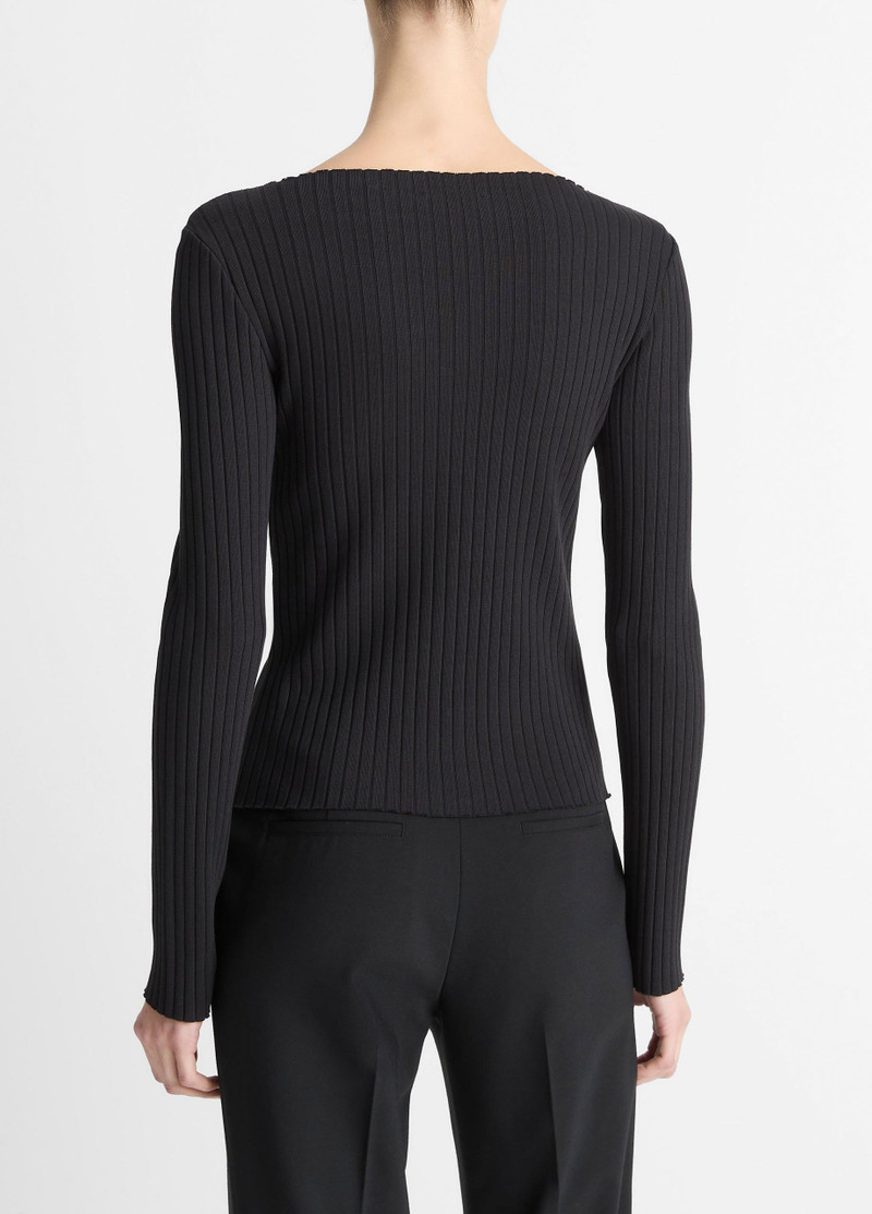 Vince Ribbed Cotton-Blend Slash-Neck Long-Sleeve Top outlook