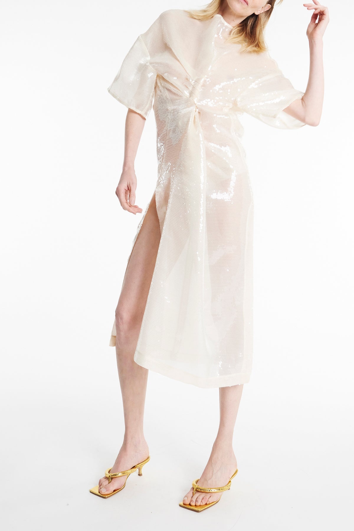 KNOTTED SEQUIN DRESS IVORY - 4
