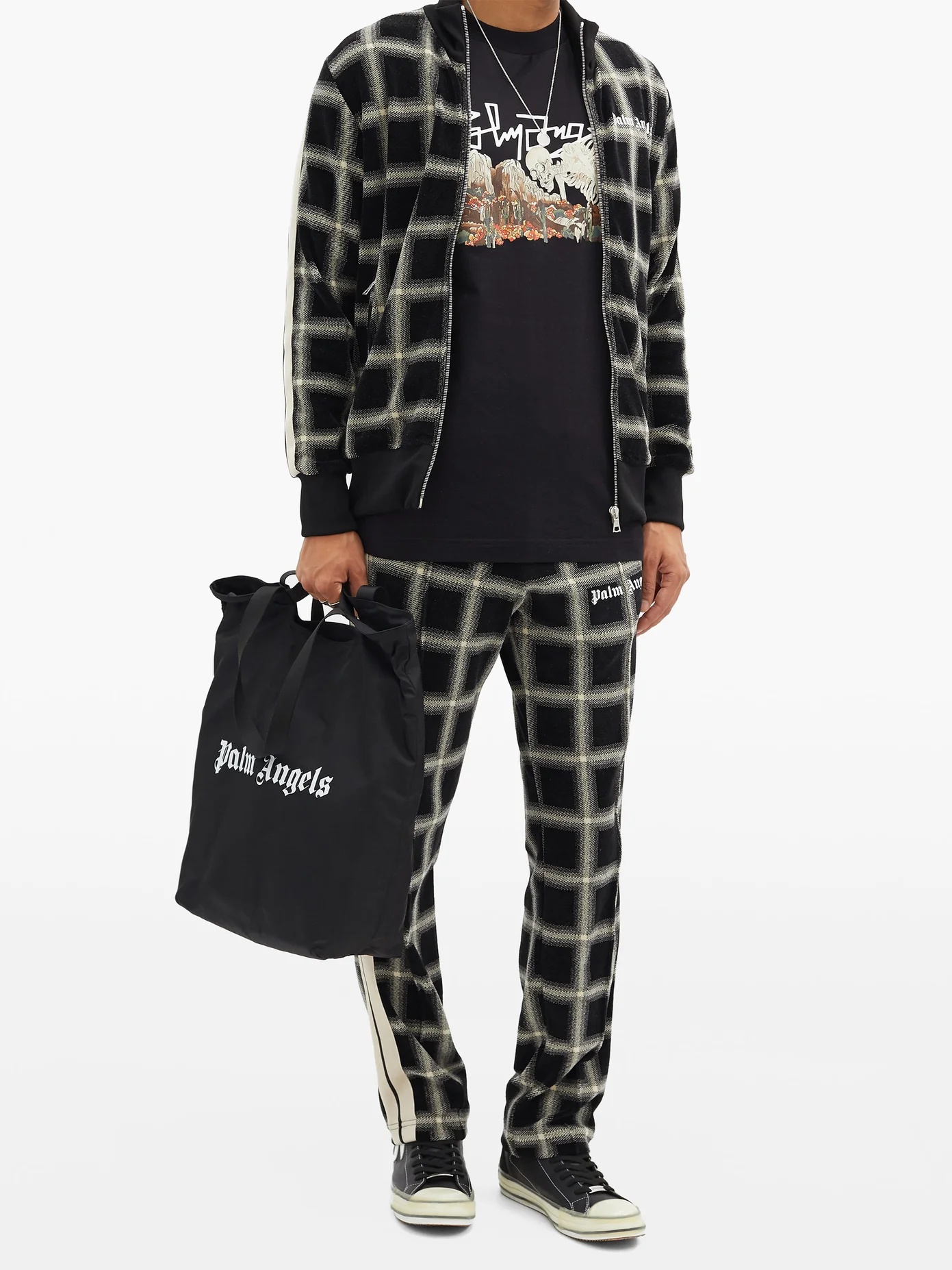 Logo-print checked-velour track pants - 2