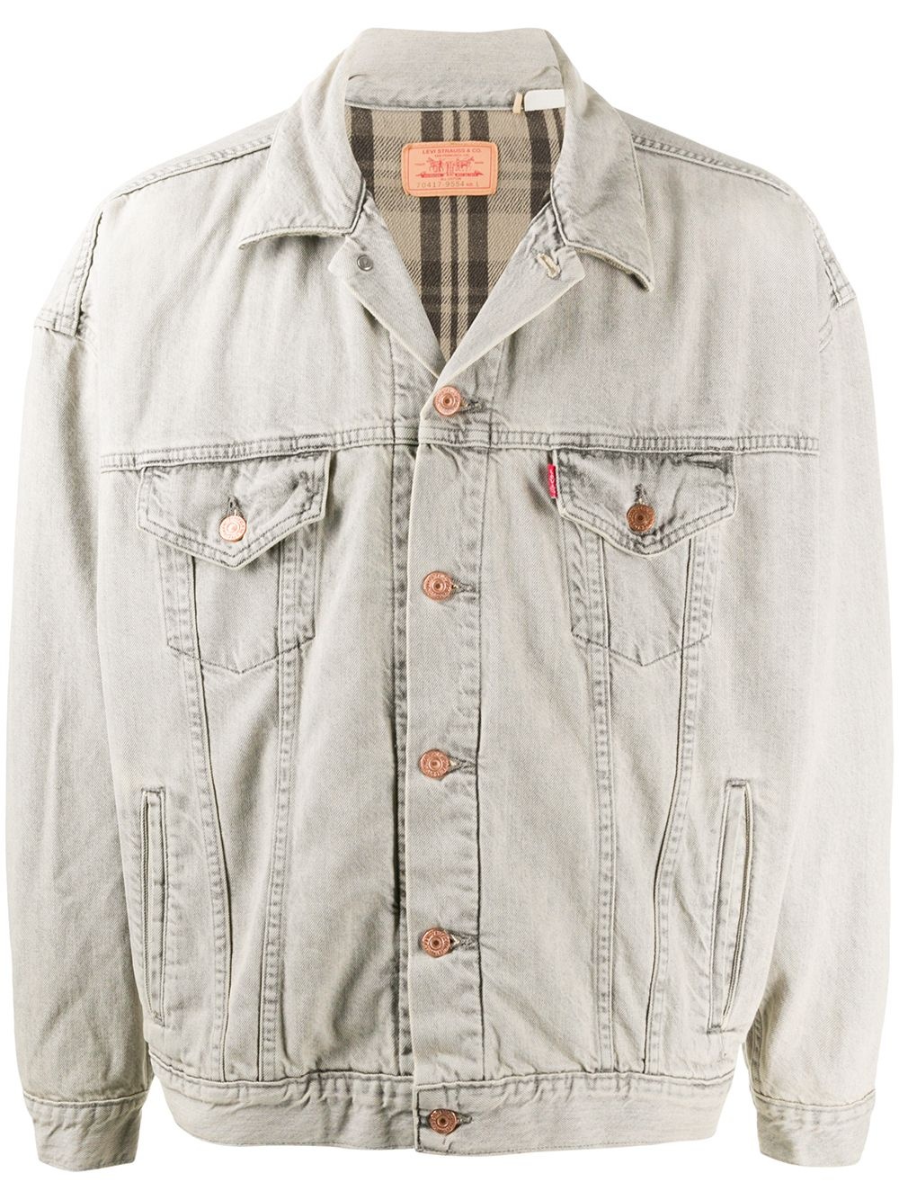 rear embroidery denim jacket - 1