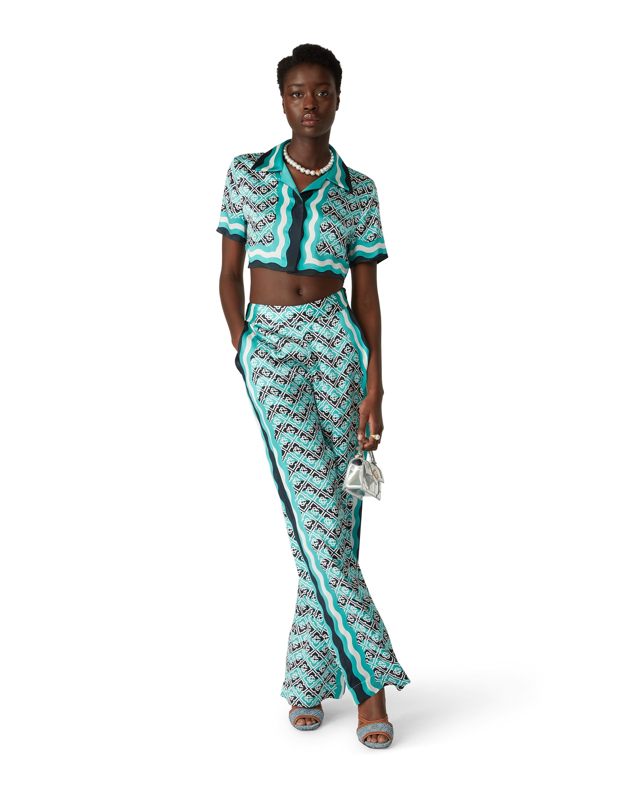 Monogram Wave Cropped Silk Shirt | Casablanca Paris - 2
