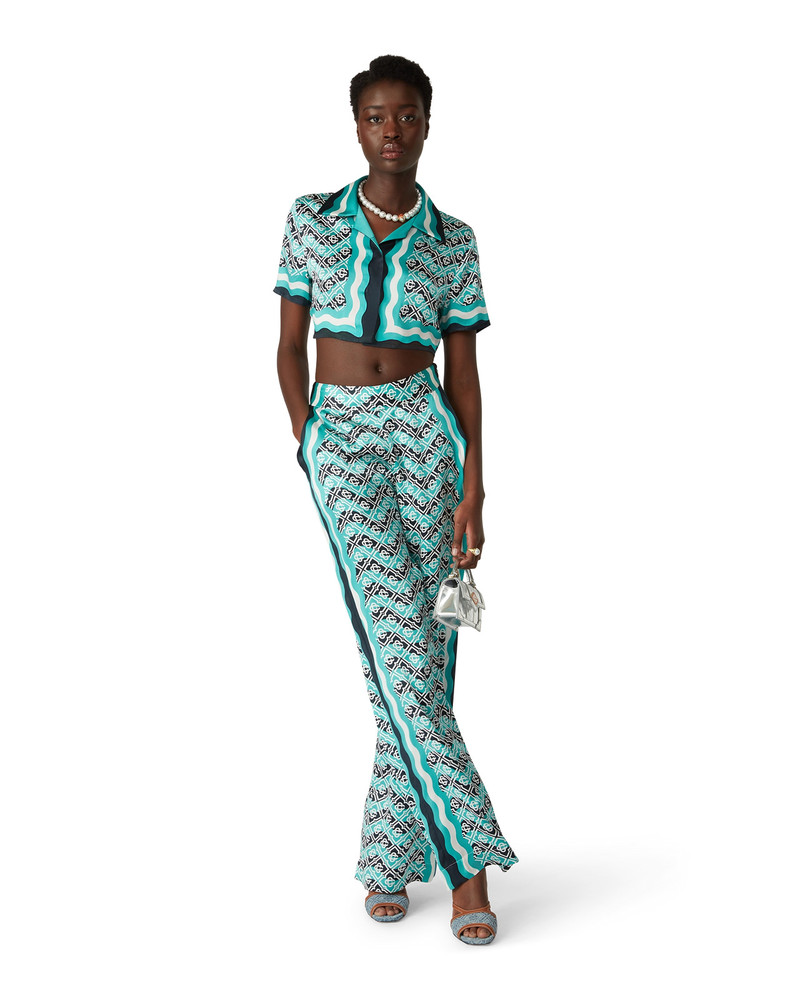 CASABLANCA Monogram Wave Cropped Silk Shirt | Casablanca Paris outlook
