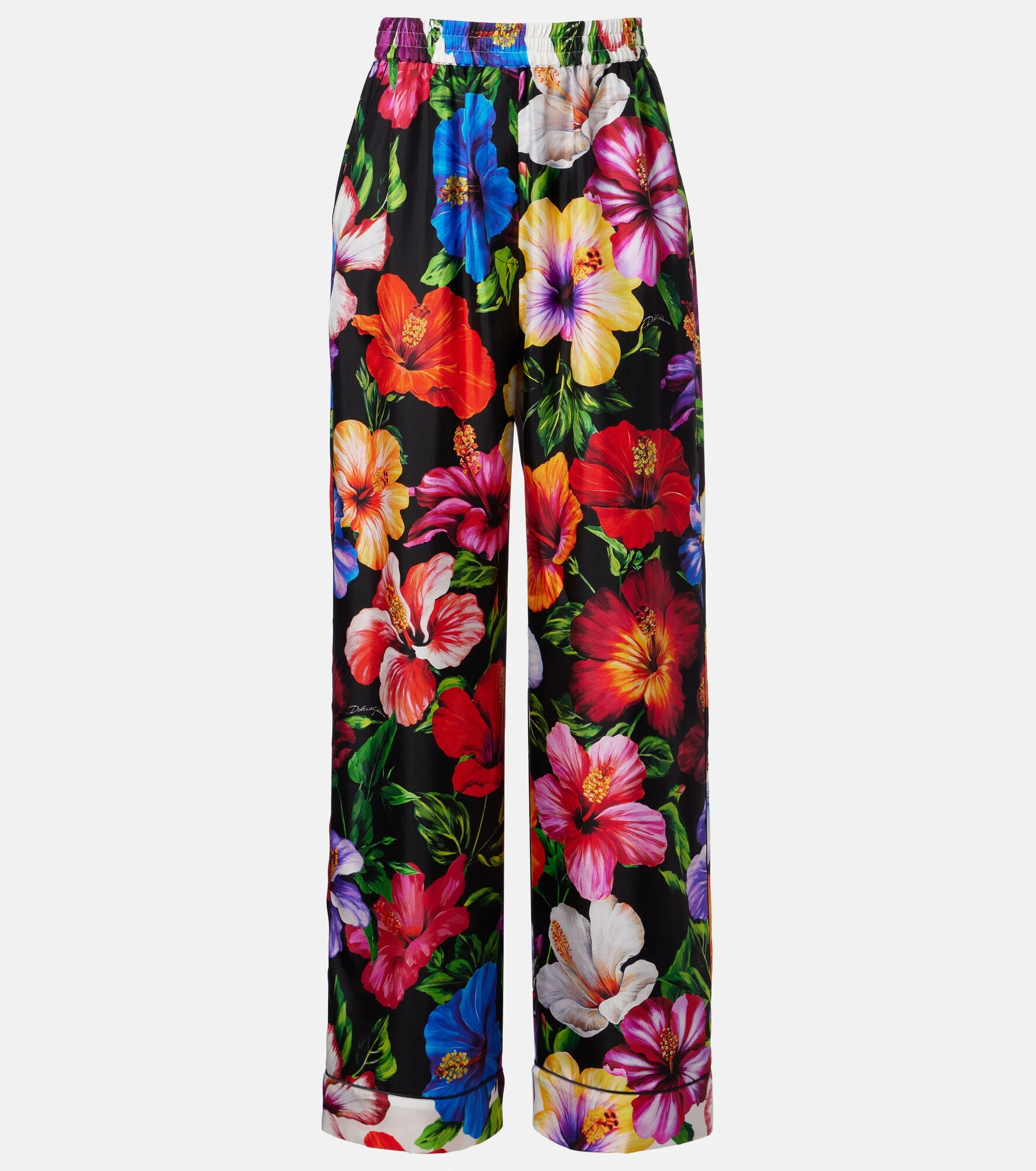 Floral silk satin palazzo pants - 1