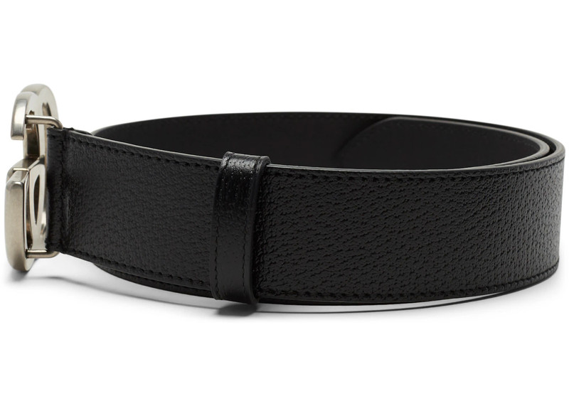 GUCCI Gucci Double G Silver Buckle Textured Leather Belt 1.5 Width Black outlook