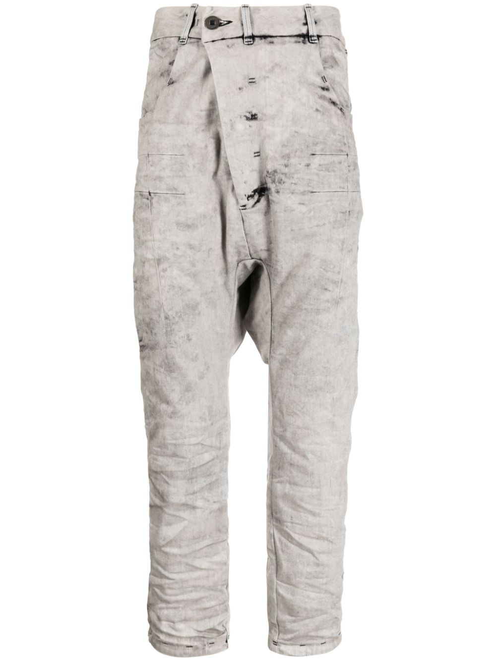 asymmetric-fastening cropped jeans - 1