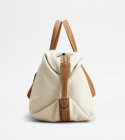 Tod's DUFFLE BAG IN CANVAS AND LEATHER MEDIUM - BROWN, BEIGE outlook