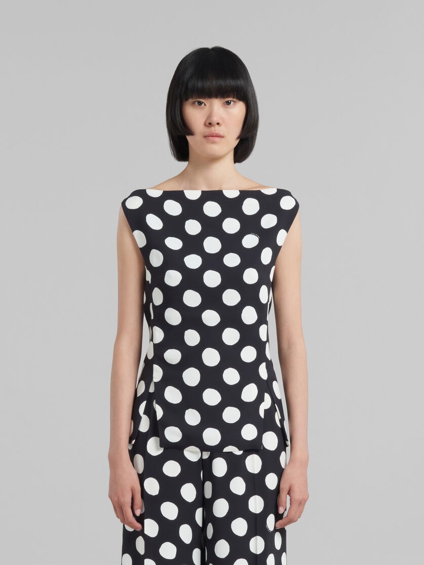 BLACK CADY BOAT-NECK TOP WITH POLKA DOTS - 2