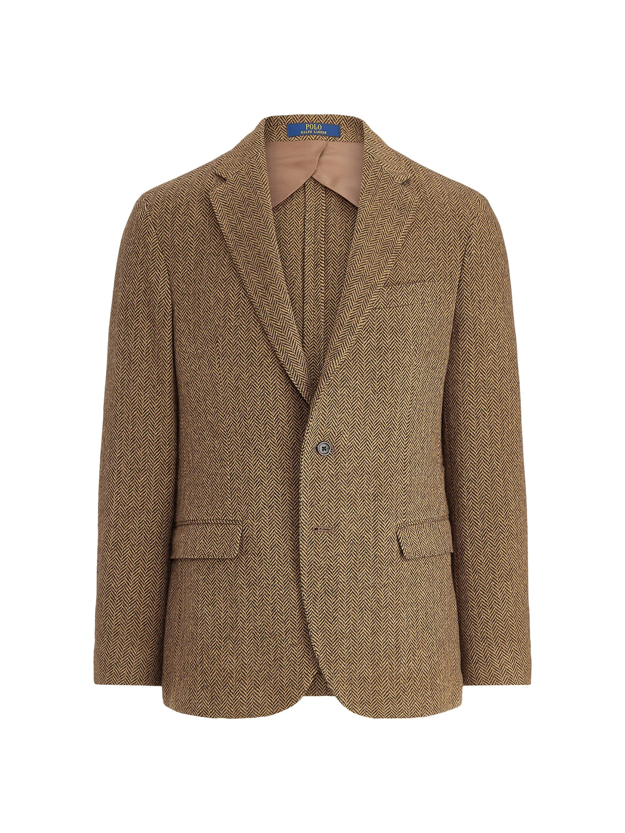 Men's Herringbone Wool-Blend Two-Button Sport Coat - Brown Tan - 1