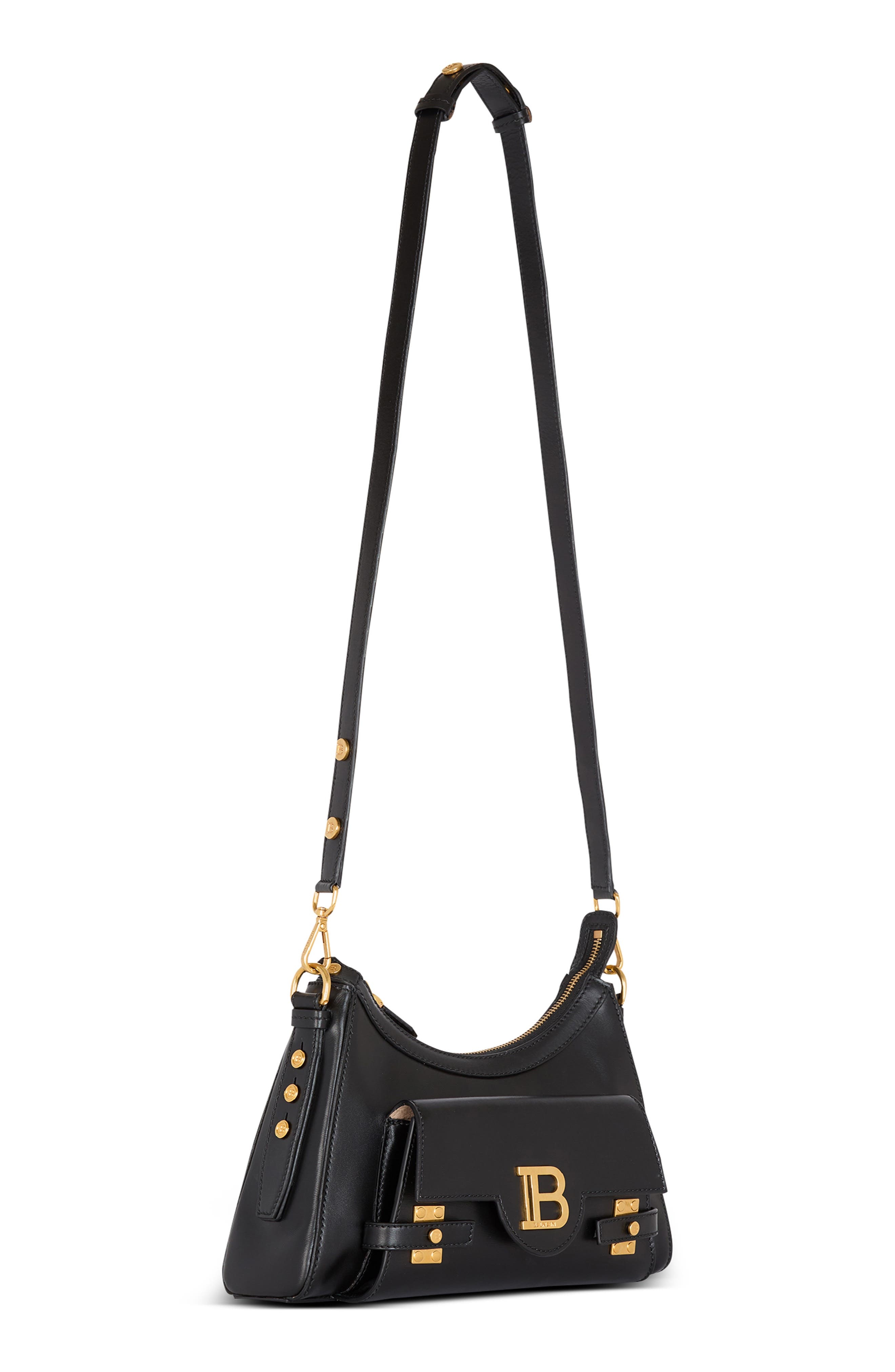 Balmain B-Buzz Leather Top Hobo Bag in 0Pa Black at Nordstrom - 6