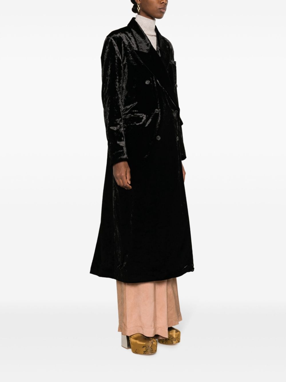 velvet-effect double-breasted coat - 3