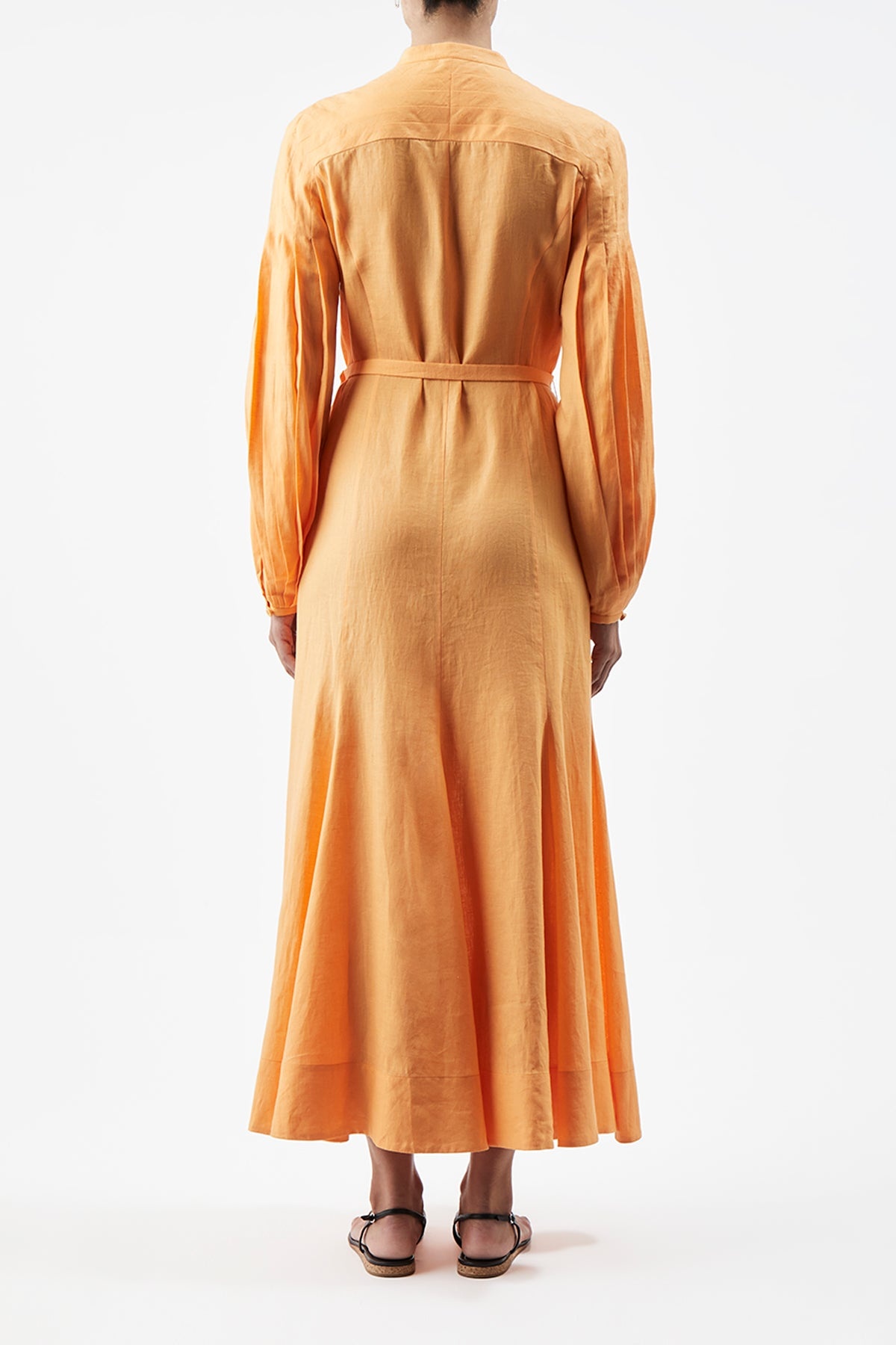 Lydia Dress in Fluorescent Orange Aloe Linen - 4