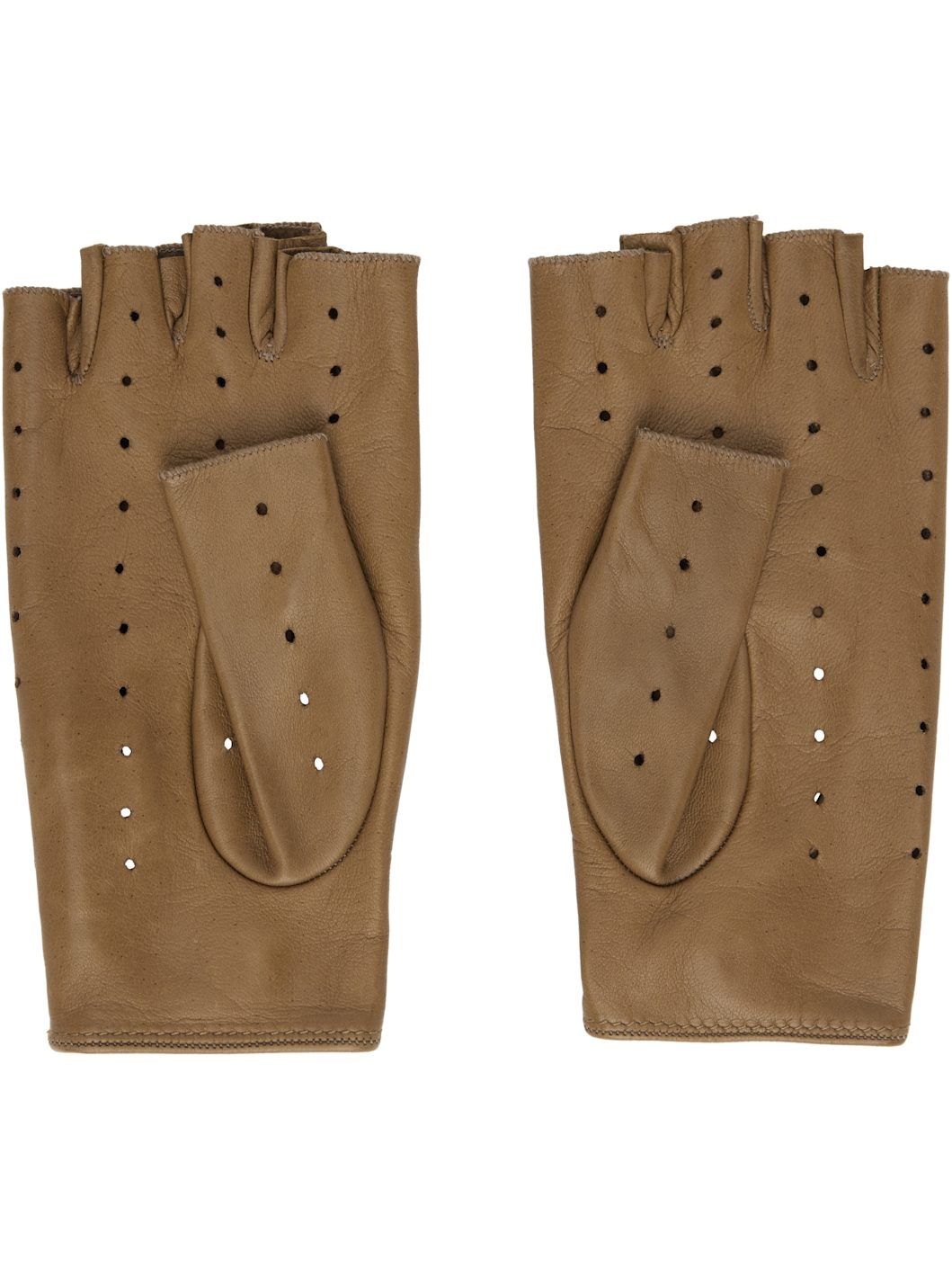 Brown VLogo Signature Nappa Fingerless Gloves - 2