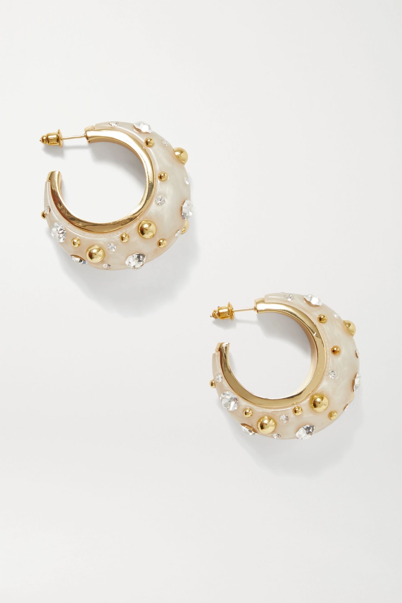 Mona gold-tone, acrylic and crystal hoop earrings - 1