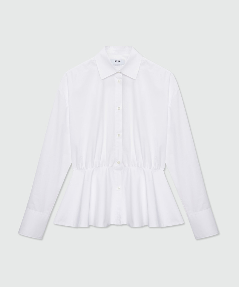 White cotton poplin shirt with cut and gathered waist 1