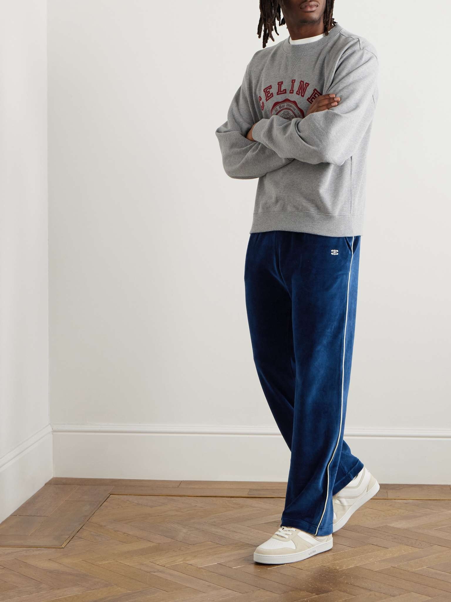 Straight-Leg Logo-Embroidered Cotton-Blend Velour Track Pants - 2