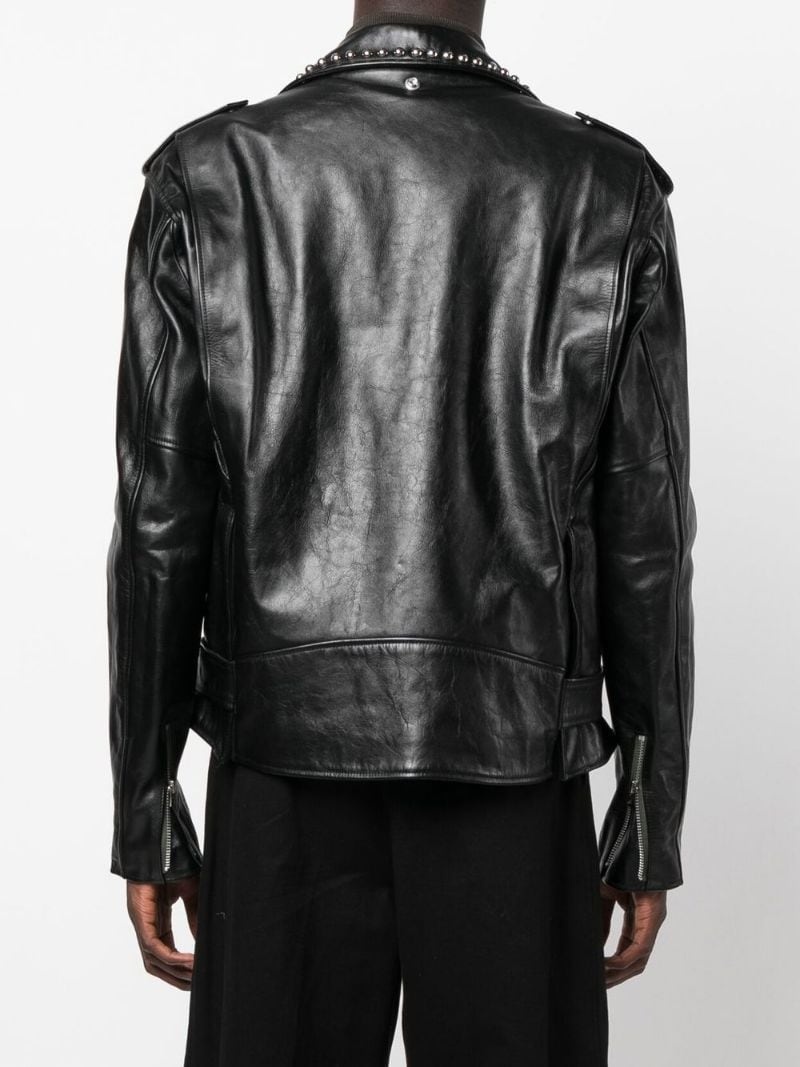 stud-embellished leather biker jacket - 4