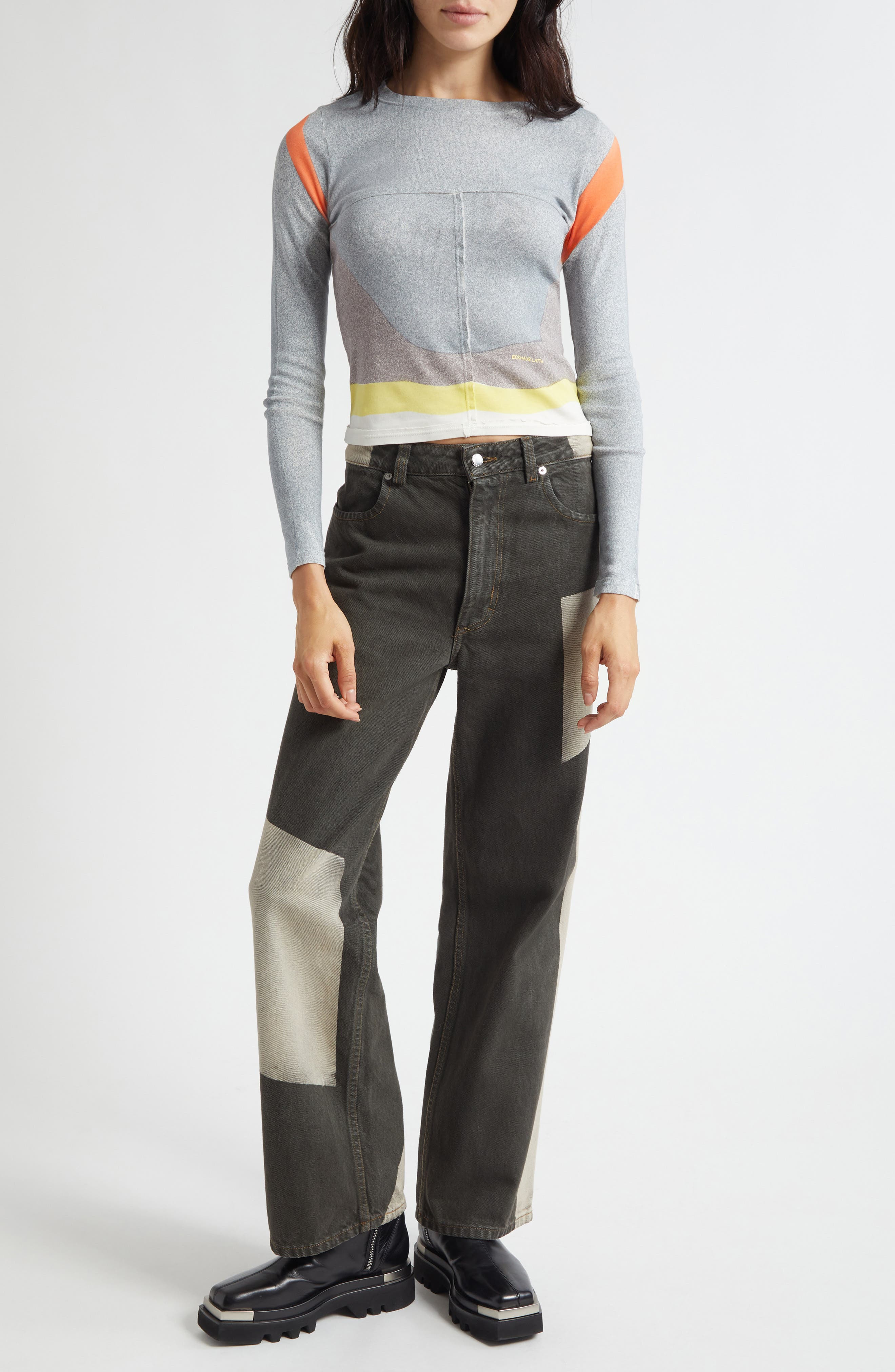 Eckhaus Latta Lapped Colorblock Cotton Baby Tee in Valley at Nordstrom - 2